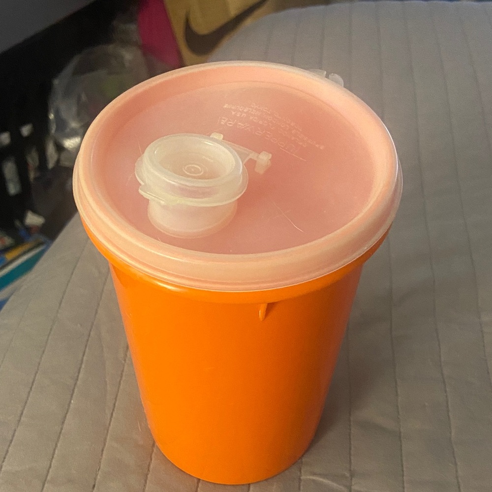 Vintage Tupperware Orange Container with Pour Seal and Airtight Lid